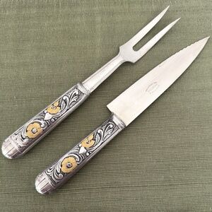 Vintage Inoxidable Ind Argentina Stainless Steel Knife & Fork Carving Set